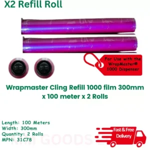 Wrapmaster 1000 Clingfilm Refill Kitchen Restaurant 30cm x 100M - 2x Refill