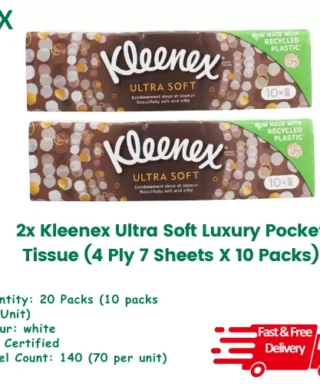 2x Kleenex Ultra Soft Luxury Pocket Tissue (4 Ply, 7 Sheets X 10 Packs)