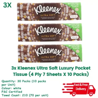 Kleenex Ultra Soft 3x Luxury Pocket Tissue (4 Ply, 7 Sheets X 10 Packs)