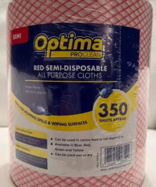 Optima Proclean red all purpose cleaning cloth roll 350 sheets