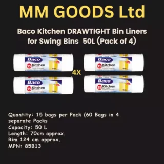 60x Baco Kitchen DRAWTIGHT Bin Liners for Swing Bins 50L