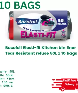 Bacofoil Elasti-fit Kitchen bin liner Tear Resistant 50L x 10 bags