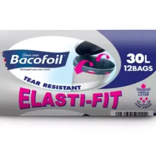 Bacofoil Elasti-fit Kitchen Bin Liner Tear Resistant 30L x 12 Bags
