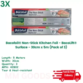 Bacofoil Non-Stick Foil 30cm x 5m For Kitchen 42B02 Pack of 3 Foils