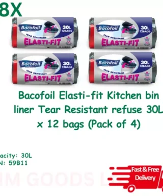 Bacofoil Elasti-fit Kitchen 48x bin liner Tear Resistant 30L x 12 Bags Per Pack
