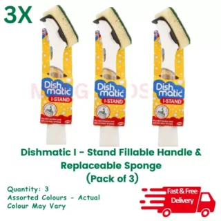 Dishmatic I - Stand Fillable Handle & Replaceable Sponge - Pack of 3 assorted