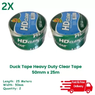 Duck Tape Heavy Duty Clear 2x Tape 50mm x 25m for Boxes Parcels carton (2 Tapes)