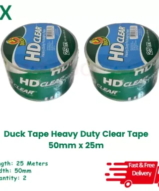 Duck Tape Heavy Duty Clear 2x Tape 50mm x 25m for Boxes Parcels carton (2 Tapes)