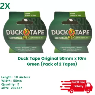 Duck Tape Original 50mm x 10m Green 232337 - Pack of 2 Tapes