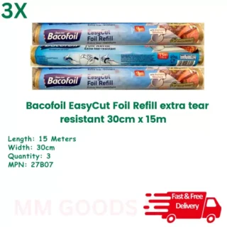 Bacofoil 3x Easycut Foil Refill extra tear resistant 30cm x 15m (Pack of 3)
