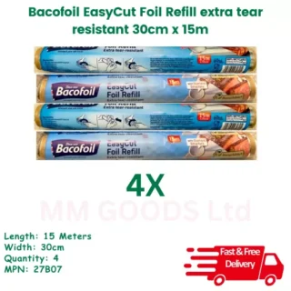 Bacofoil 4x Easycut Foil Refill extra tear resistant 30cm x 15m (Pack of 4)