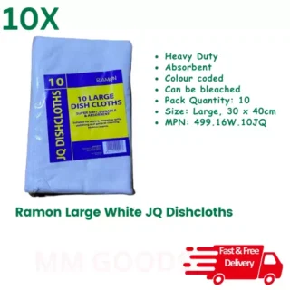 Ramon Large white JQ Dish Cloths Heavy Duty Professional Cleaning (Pack of 10)