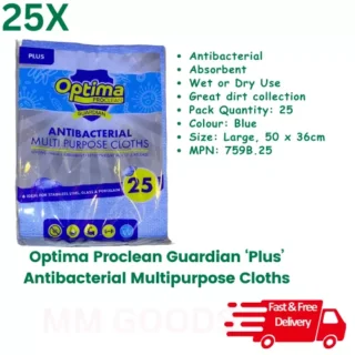 25x Optima Antibacterial Multi Purpose Guardian Plus Blue Cloths 50cm x 36cm