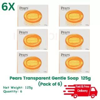 Pears Soap Transparent Amber Bar Gentle Care 125g - Pack of 6