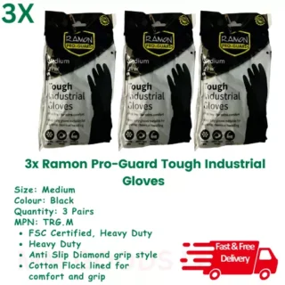 Ramon Heavy Duty Rubber Gloves Medium Pro Guard - Tough - DIY - Pack of 3