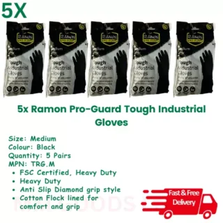 Ramon Heavy Duty Medium Rubber Gloves Ramon Pro Guard - Tough - DIY - Pack of 5
