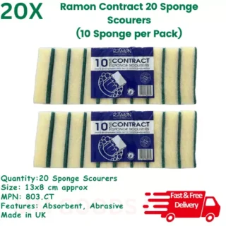 20x Sponge Scourers 13cm x 8cm Professional Kitchen Cleaning Home Restaurant