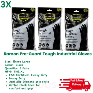 Ramon Heavy Duty Extra Large Rubber Gloves Pro Guard - Tough - Pack of 3