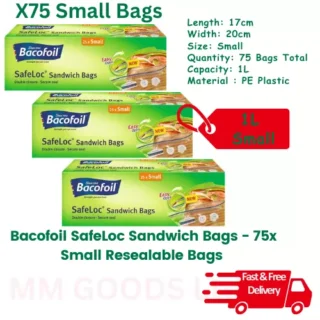 Bacofoil 75x 1L Safeloc small Sandwich Bags with Double Closure Secure Seal