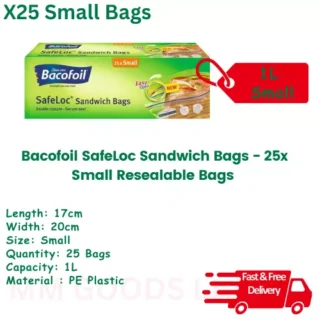 Bacofoil Sandwich Bags 25x Small 1L with Double Closure Safeloc Secure Seal
