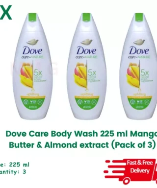 3x Dove Care Shower Gel 225ml, Mango Butter & Almond Extract (Pack of 3)