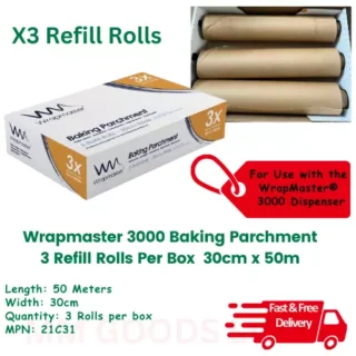 Wrapmaster Baking Parchment 3000 Paper 3 Rolls Per Box, 30cm x 50m
