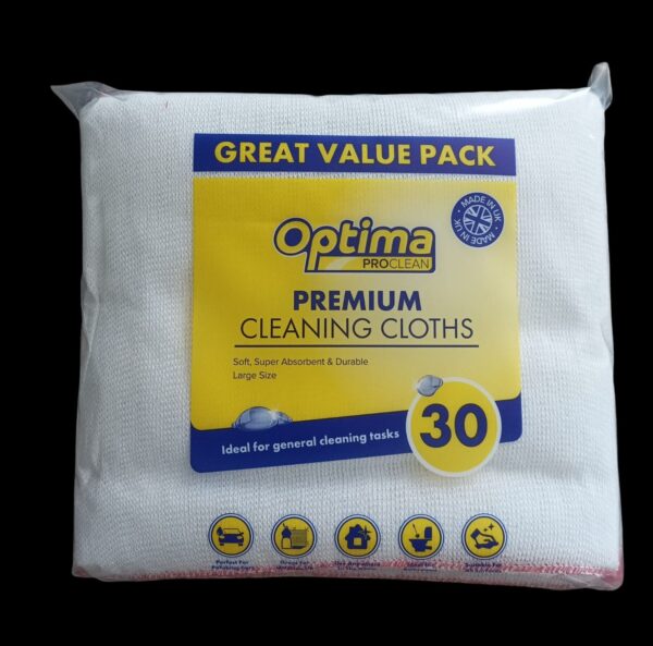 Bulk pack of 30 white Optima Pro Clean large cotton dishcloths