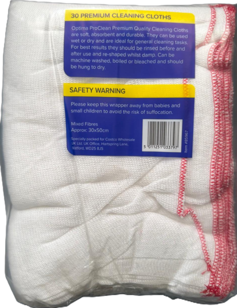 Optima Pro Clean Large White Cleaning Cloths 30 Pack Super Absorbent