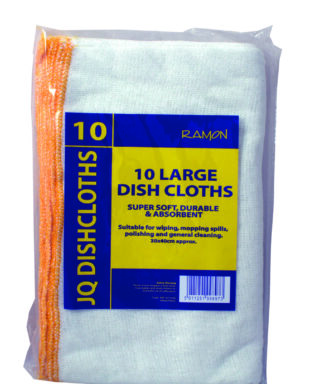 Large White JQ Dishcloths Yellow Overlock Pack of 10