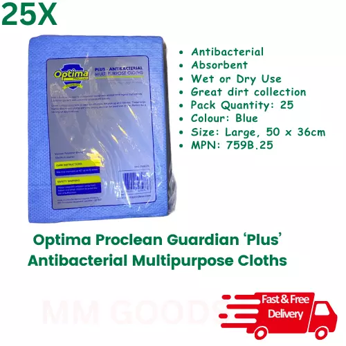 25x Optima Antibacterial Multi Purpose Guardian Plus Blue Cloths 50cm x 36cm - Image 2