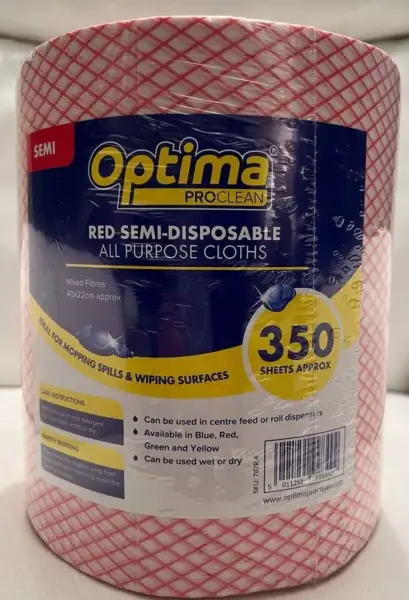 All Purpose Cloth Lightweight Roll 22 x 40 cm Red 350 sheets | Ramon Hygiene