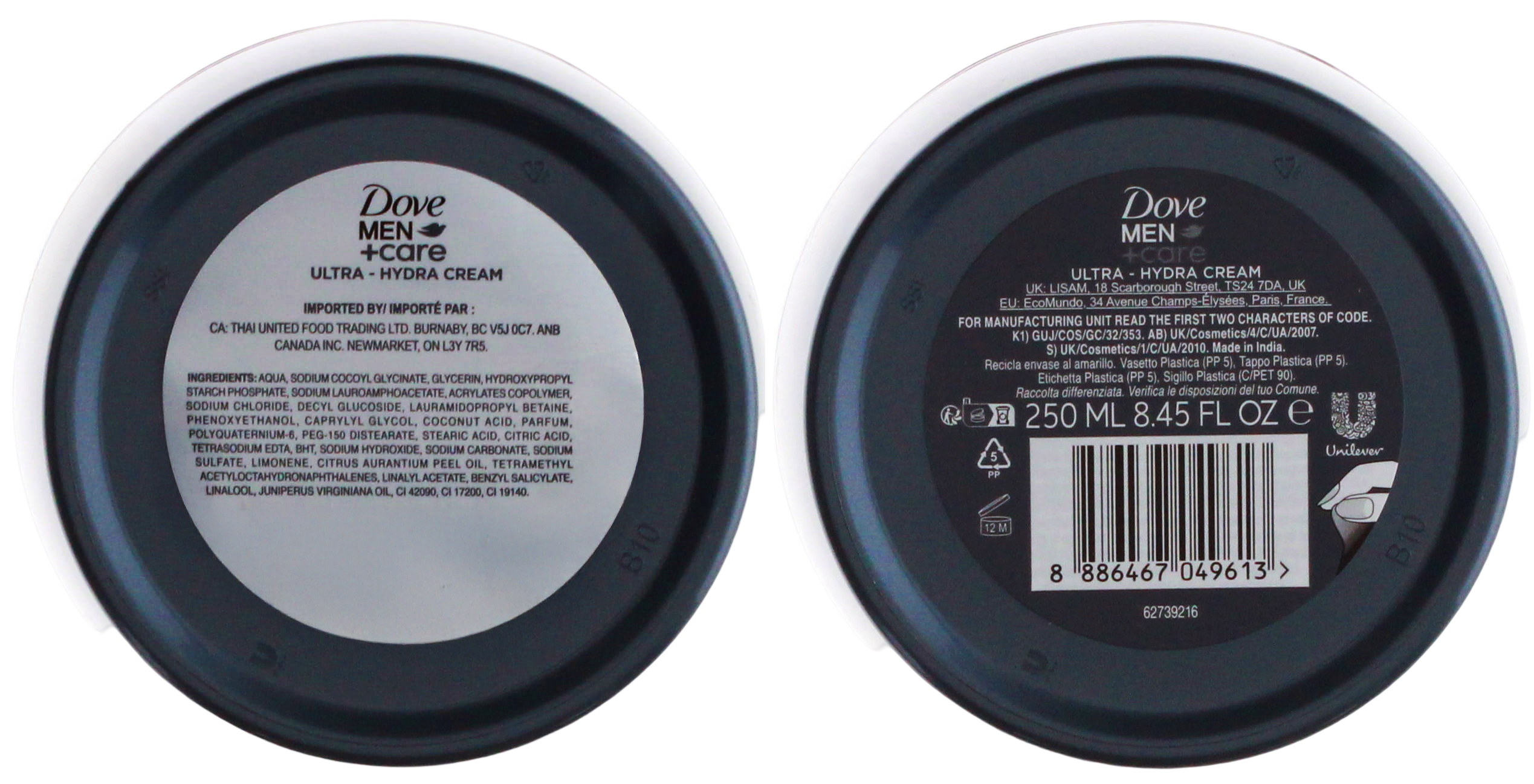 Dove Men+Care Ultra Hydra Cream 250ml packaging view