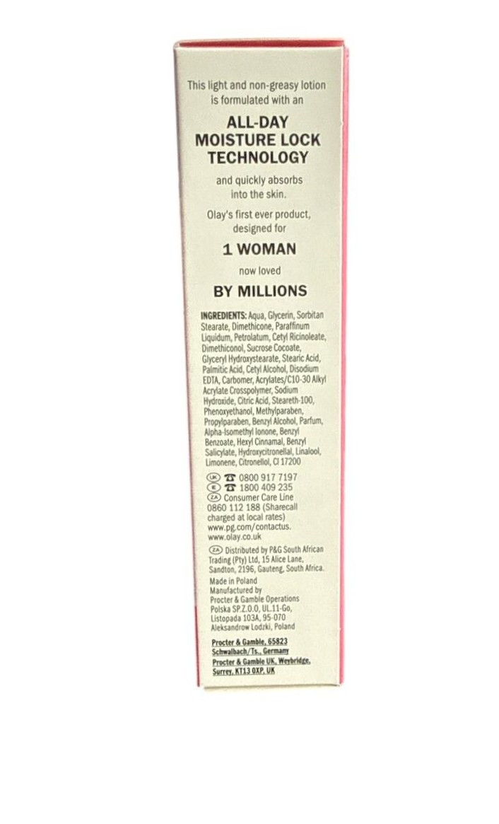 Olay Beauty Fluid Moisturise & Replenish Lotion 100ml Ingredients List
